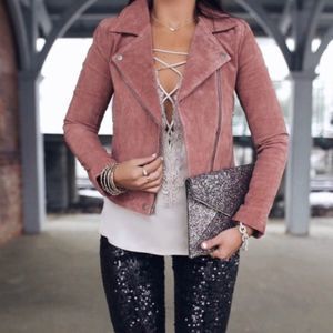 Blank nyc pink suede moto jacket